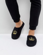 ASOS - Pantofole senza lacci nere con corona ricamata - Nero