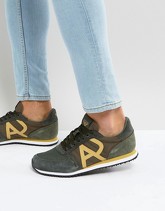 Armani Jeans - Scarpe da running kaki con logo - Verde