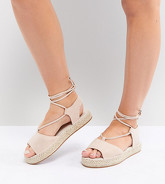 ASOS - JUMP ON - Espadrilles pianta larga allacciate alla gamba - Beige