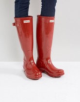 Hunter Original Tall - Stivali da pioggia rosso lucido stile militare - Rosso
