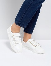 Miss KG - Sneakers con tre cinturini con velcro e perla - Bianco