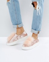 Steve Madden - Breeze - Scarpe da ginnastica in velluto con pompon - Rosa