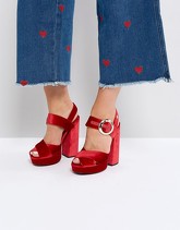 Tommy Hilfiger - Sandali in velluto con plateau - Rosso