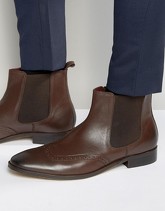 Dune - Stivaletti brogue stile Chelsea marroni in pelle - Marrone