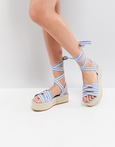 Glamorous - Espadrilles con laccetto alla caviglia e plateau in chambray a righe - Blu