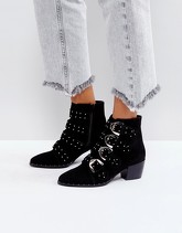 Missguided - Stivaletti stile Western con cinturino con borchie - Nero