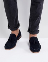 ASOS - Mocassini con nappe blu navy scamosciati con frange e suola naturale - Navy