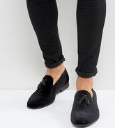 ASOS - Mocassini neri a pianta larga in velluto - Nero