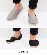 ASOS DESIGN - Confezione da 2 paia di espadrilles pianta larga di tela color nero e grigio - Risparmia - Multicolore