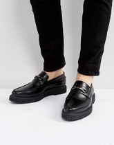 ASOS - Mocassini neri in pelle con suola creeper nera - Nero