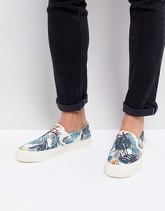 ASOS - Scarpe di tela senza lacci con stampa a fiori hawaiana - Bianco