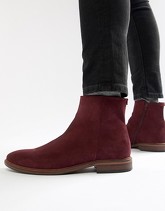 ASOS - Stivaletti Chelsea bordeaux scamosciato con suola in fibre naturali - Rosso