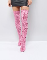 Truffle Collection - Stivali sopra il ginocchio in velluto effetto stropicciato - Rosa