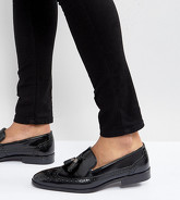 ASOS - Mocassini brogue neri a pianta larga in pelle con nappe - Nero