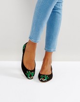 ASOS - LITTLE - Ballerine con cactus ricamati - Nero