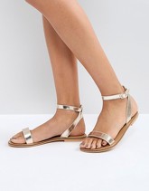 ASOS - FELON - Sandali piatti in pelle - Oro