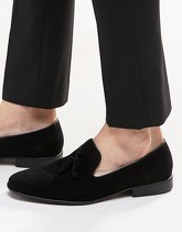 ASOS - Mocassini in pelle sintetica scamosciata nera con nappine - Nero