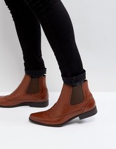 ASOS - Stivaletti Chelsea in pelle sintetica color cuoio con dettaglio brogue - Cuoio