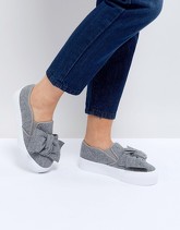 ASOS - DISCOVERY - Scarpe da ginnastica di tela flatform con fiocco - Grigio