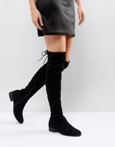 Public Desire - Stivali sopra il ginocchio piatti neri con laccetti sul retro - Nero