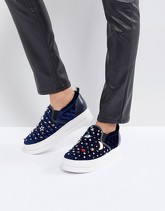 Essentiel Antwerp - Pulse - Scarpe flatform in velluto con lune e stelle - Blu