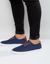 ASOS - Scarpe da ginnastica stringate di tela blu navy con finiture cuoio - Navy