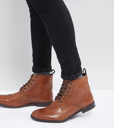 ASOS - Scarponcini brogue di pelle color cuoio a pianta larga - Cuoio