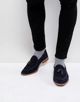 ASOS - Mocassini scamosciati blu navy con bordature in pelle e suola naturale - Navy