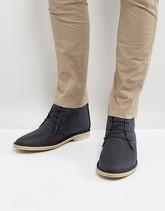 ASOS - Desert boots in pelle blu navy con dettaglio traforato - Navy