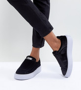 Puma - Scarpe da ginnastica in velour nere con plateau e cinturino - Nero