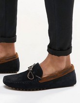 ASOS - Mocassini scamosciati blu navy con dettaglio in pelle marrone - Navy