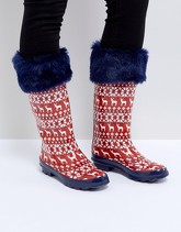 ASOS - GREETINGS! - Stivali in gomma natalizi con renne - Rosso