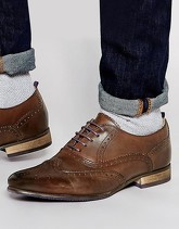 ASOS - Scarpa brogue in pelle marrone con suola scolpita colorata - Marrone