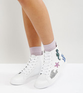 ASOS - DIVE IN - Scarpe da ginnastica alte con cavallucci marini - Bianco