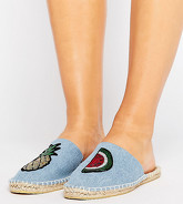 ASOS - JAMMING - Sabot stile espadrillas a pianta larga con applicazioni - Blu