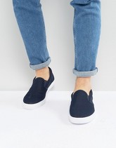 ASOS - Scarpe da ginnastica di tela senza lacci in tessuto a rete blu navy - Navy