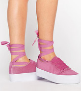 ASOS - DENVER - Scarpe da ginnastica in velluto con lacci alla caviglia - Rosa