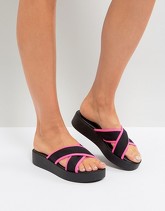 New Look - Slider con suola spessa e bordo fluo - Rosa