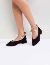 ASOS LOOT - Ballerine con cavigliera di perle - Nero