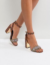 River Island - Scarpe pied de poule con tacco largo e decorazione con gemme - Multicolore