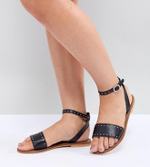 ASOS DESIGN - Freja - Sandali a pianta larga piatti in pelle con borchie - Nero