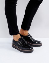 London Rebel - Scarpe flatform con fibbia e frange - Nero