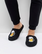 ASOS - Pantofole grigie con birra ricamata - Grigio