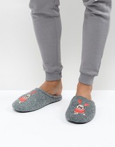 ASOS - Pantofole grigie con carlino natalizio ricamato - Grigio