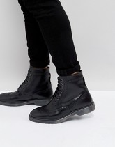 ASOS - Stivaletti brogue in pelle nera con suola a coste - Nero