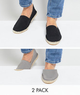 ASOS - Confezione da 2 espadrillas di tela nero e grigio - RISPARMIA - Multicolore