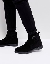 ASOS - Stivaletti Chelsea neri in pelle con cinturini - Nero