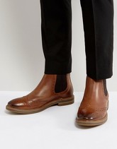 Base London - Riley - Stivaletti Chelsea stile brogue in pelle - Cuoio