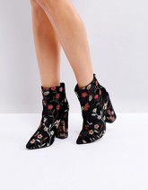 Boohoo - Stivaletti ricamati con tacco - Nero