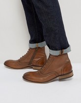 ASOS - Stivaletti brogue di pelle color cuoio stringati con zip - Cuoio